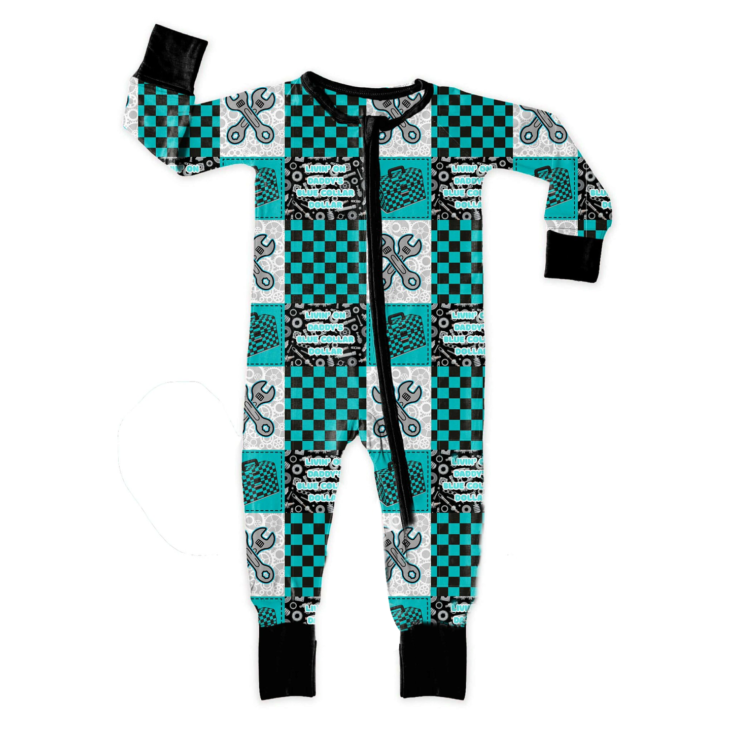 Daddys blue collar dollar baby long sleeve zip romper preorder