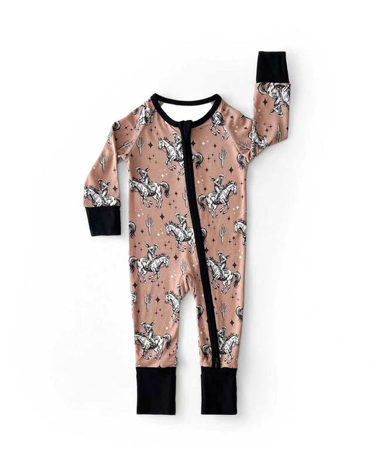 Western cowboy baby long sleeve zip romper preorder