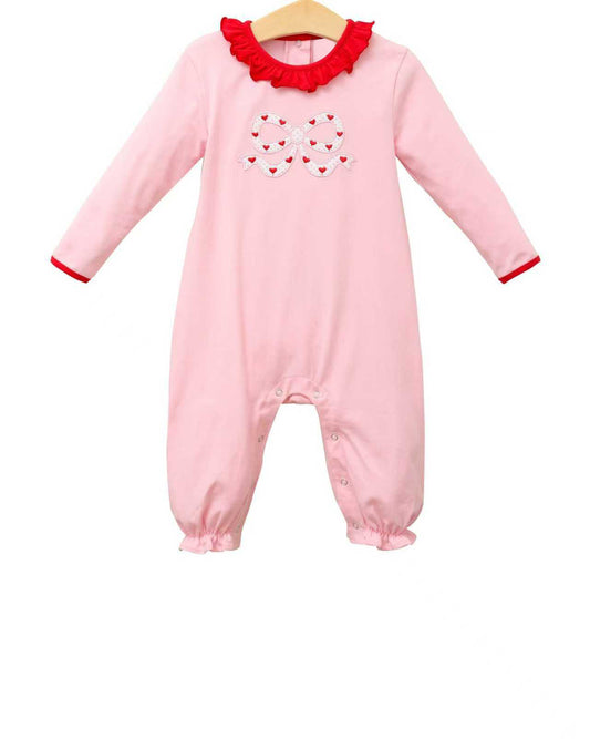 Valentines heart bow toddle baby girl  romper preorder