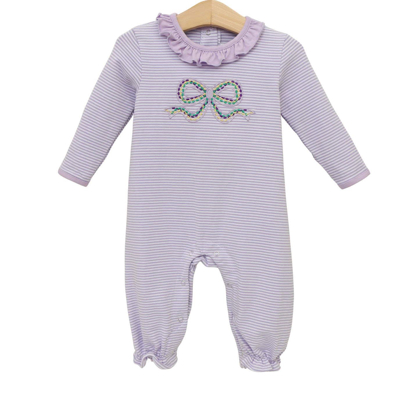 Mardi Gras bow design toddle baby romper preorder