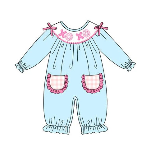 Valentines day toddle baby girls long sleeve pocket romper preorder