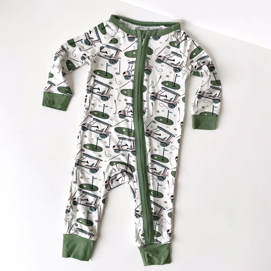 Golf design baby long sleeve zip romper preorder