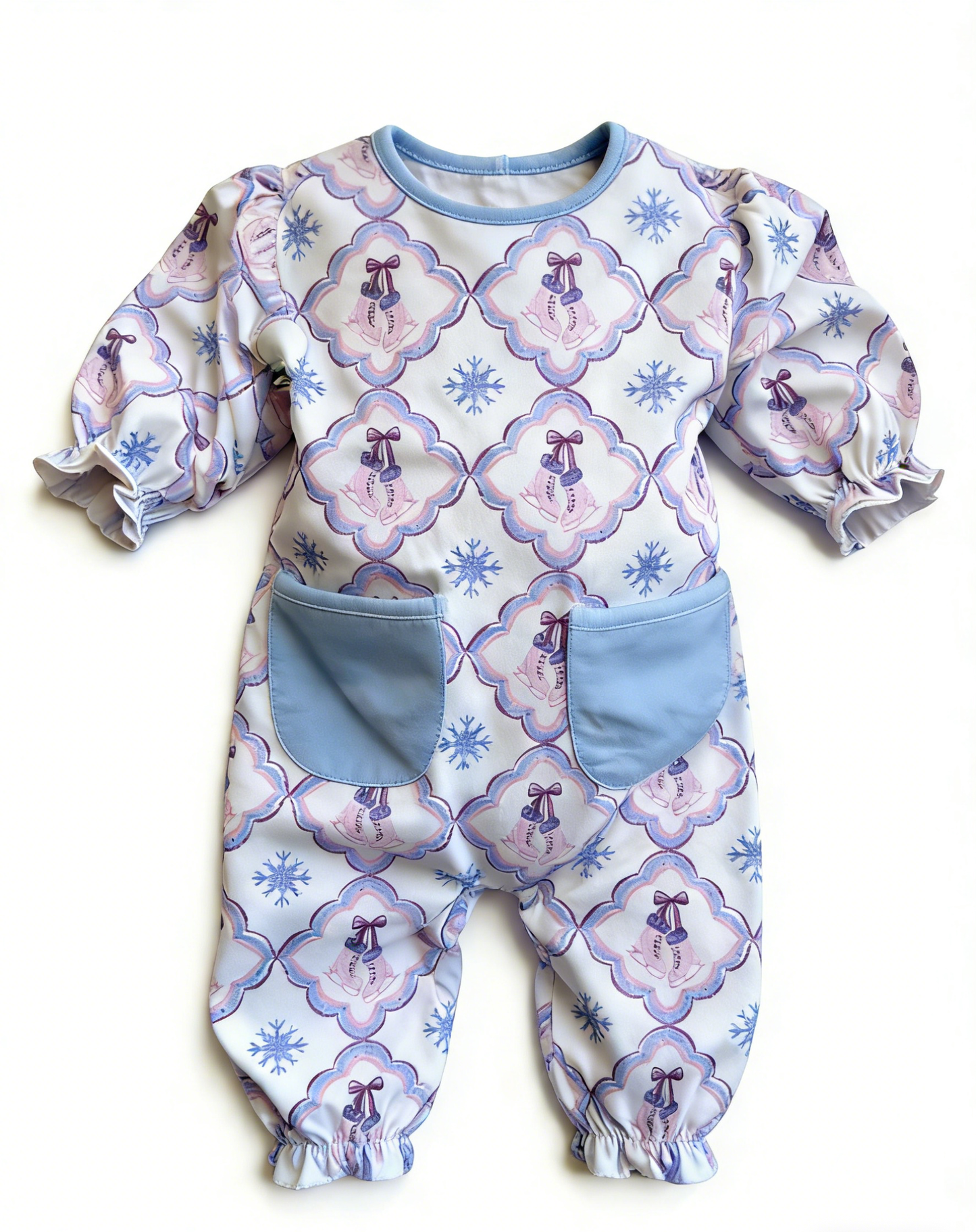 Ice skates design baby long sleeve romper preorder
