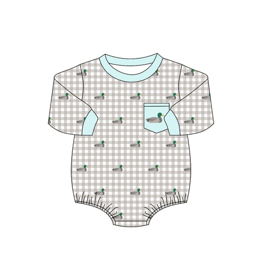 Toddle baby boy mallard duck grey plaid romper preorder