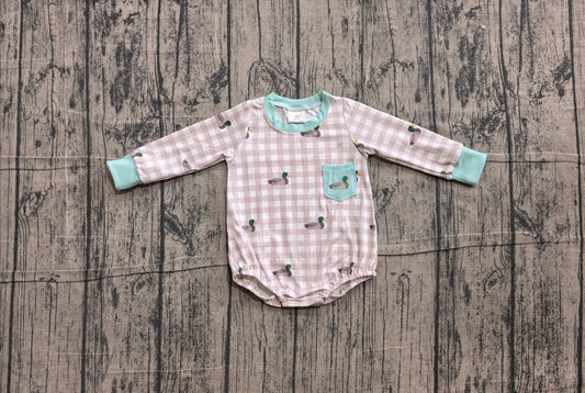 Toddle baby boy embroidery mallard duck grey plaid romper preorder