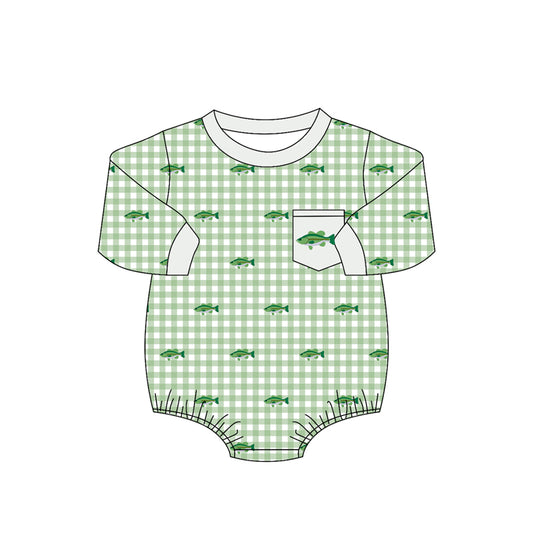 Toddle baby boy fish green plaid romper preorder