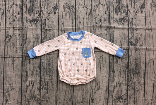 Toddle baby boy embroidery mallard duck khaki plaid romper preorder