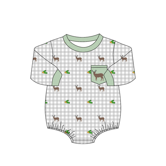 Toddle baby boy deer grey plaid romper preorder