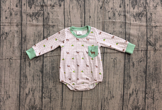 Toddle baby boy embroidery deer grey plaid romper preorder