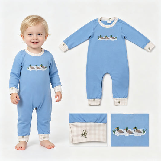 Toddle baby boy embroidery mallard duck long sleeve romper