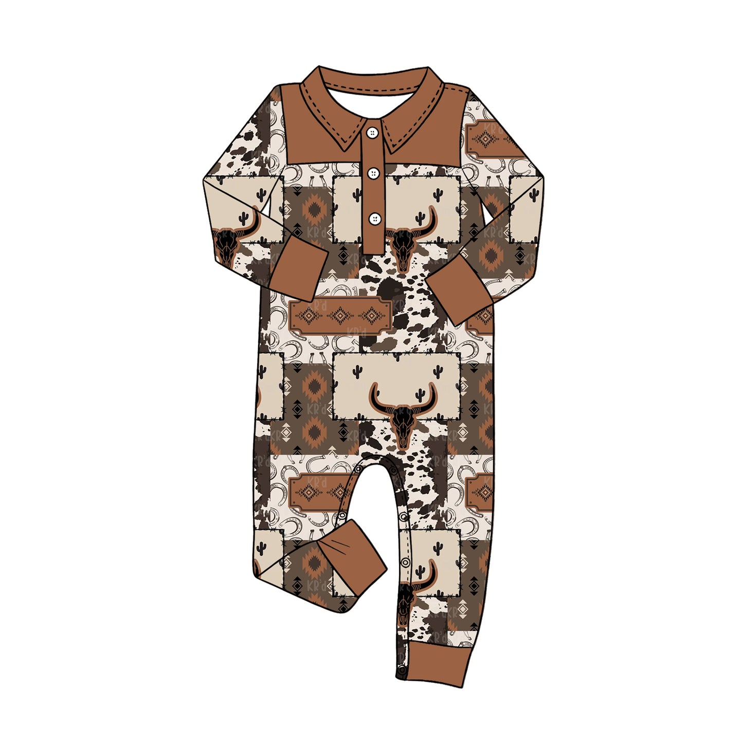 Toddle baby boy western cow long sleeve romper preorder