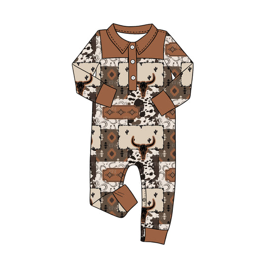 Toddle baby boy western cow long sleeve romper preorder
