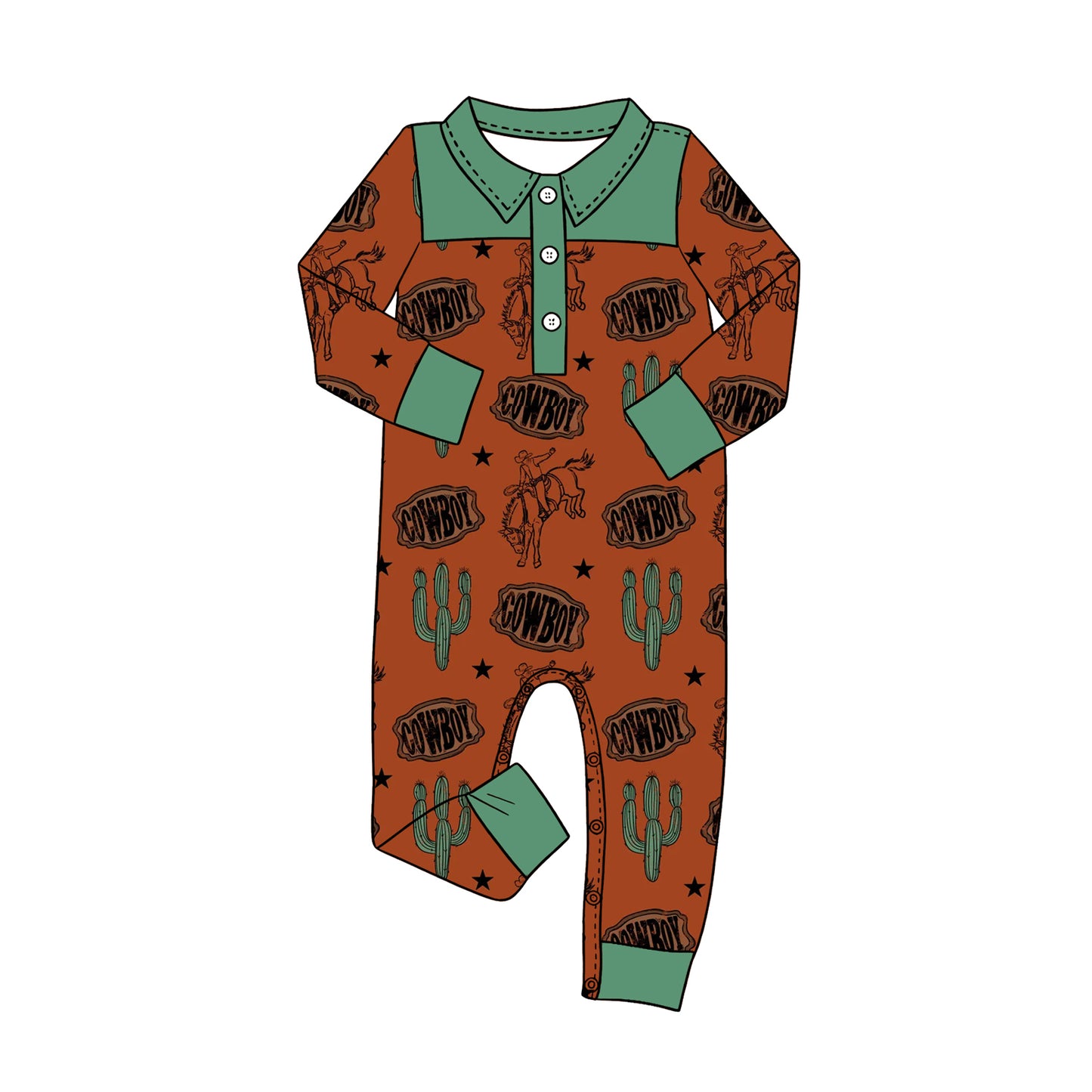 Toddle baby boy western cactus long sleeve romper preorder