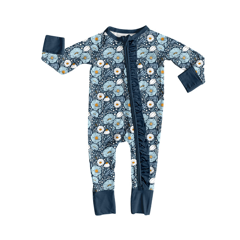Toddle baby girl blue flowers long sleeve romper preorder