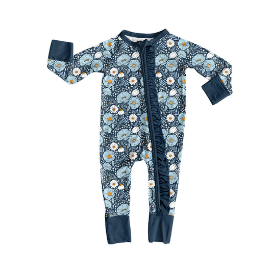 Toddle baby girl blue flowers long sleeve romper preorder