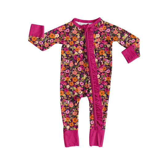 Toddle baby girl hot pink flowers long sleeve romper preorder