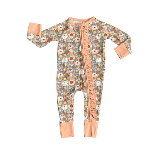 Toddle baby girl pink flowers long sleeve romper preorder