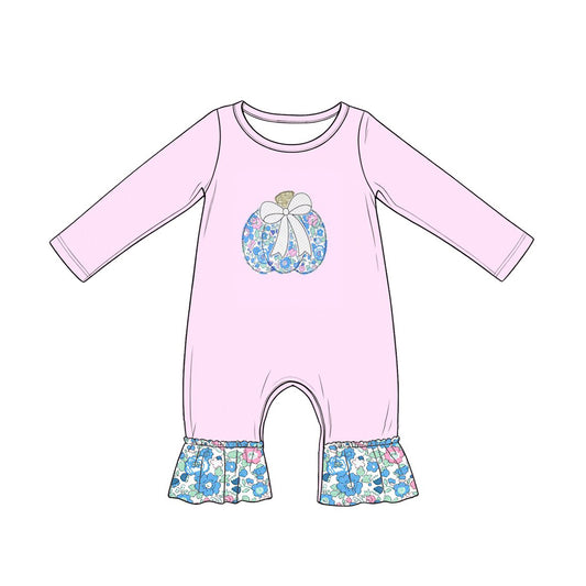 Toddle baby girl blue floral pumpkin long sleeve romper preorder