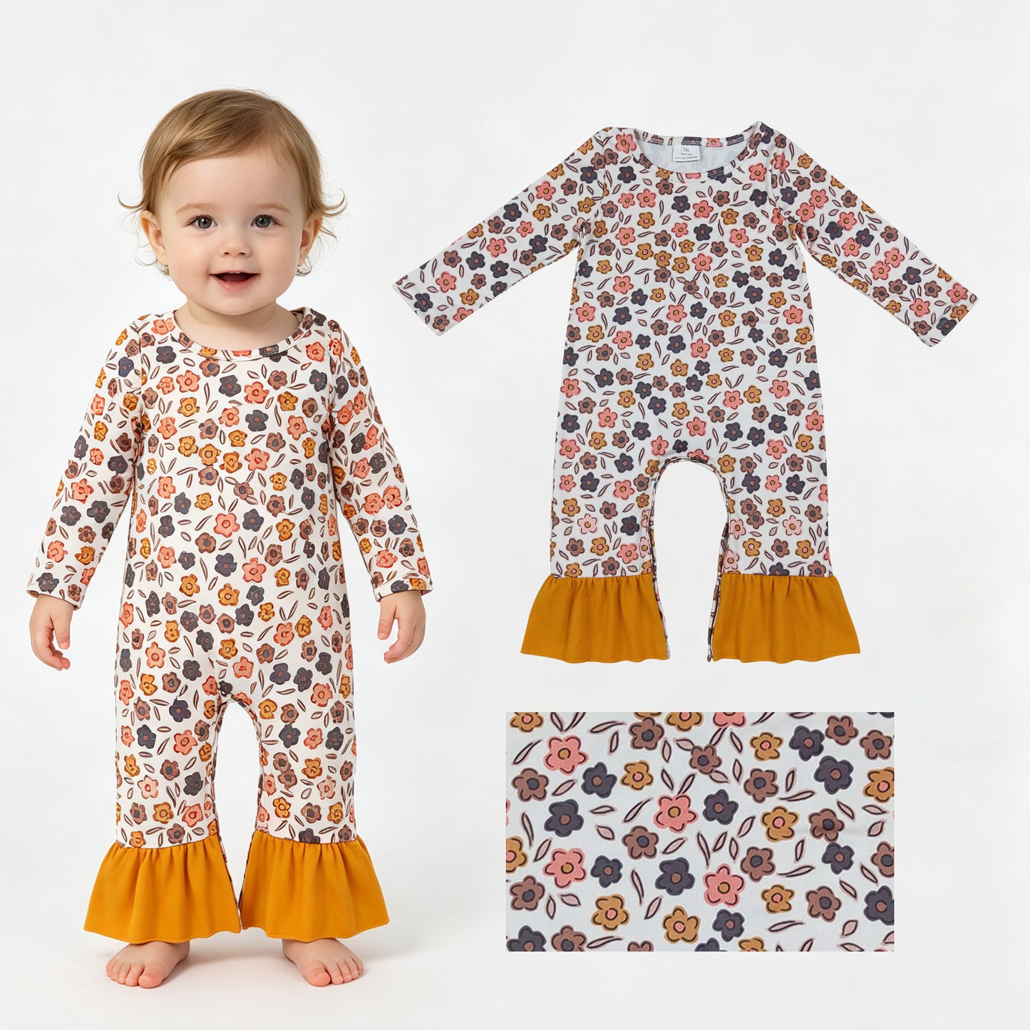 Toddle baby fall season long sleeve flowers romper