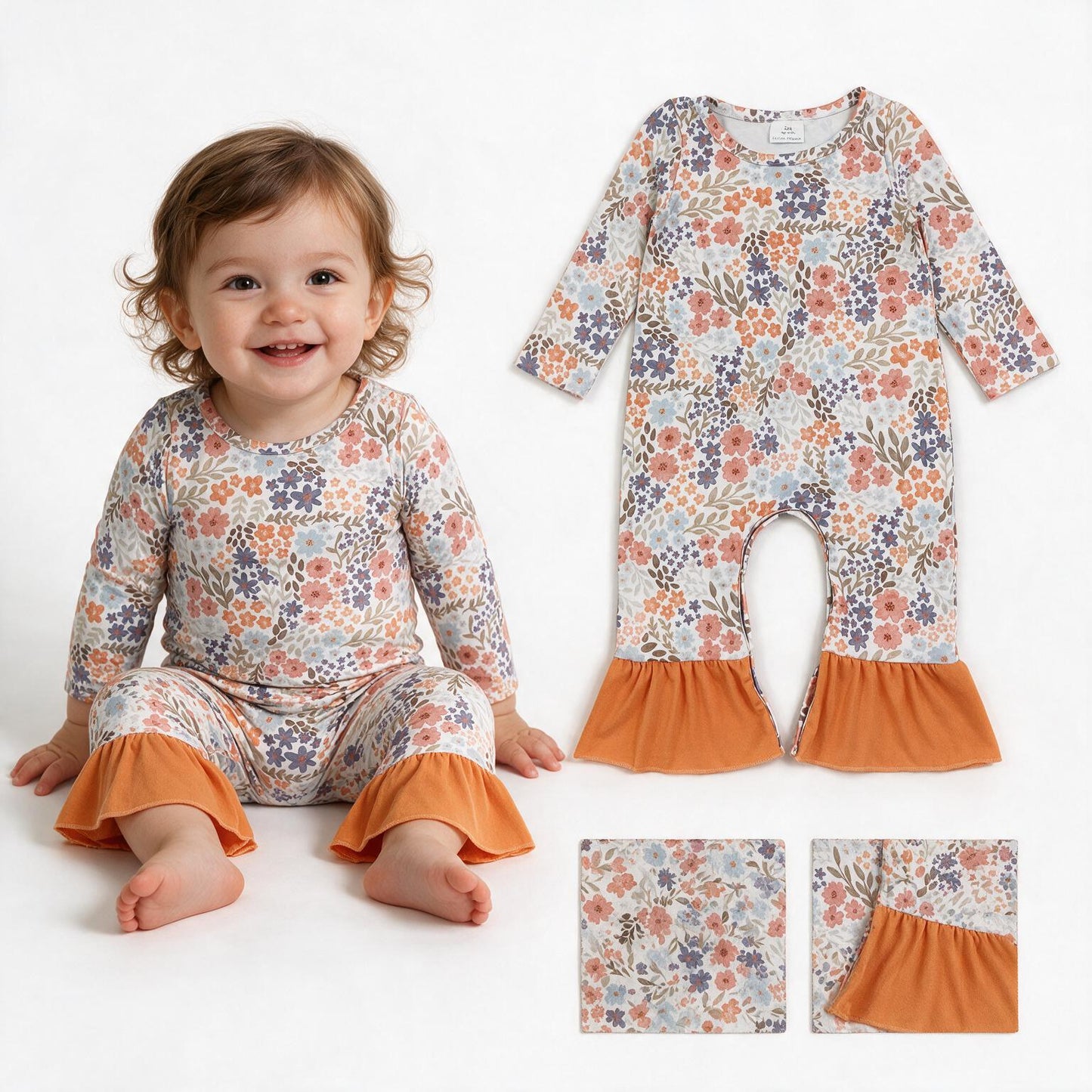 Toddle baby flowers print long sleeve flowers romper