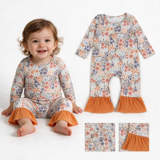 Toddle baby flowers print long sleeve flowers romper