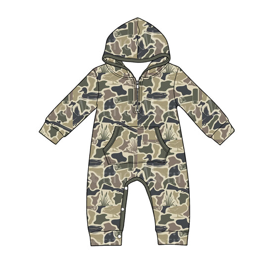 Toddle baby duck print long sleeve hoodie romper preorder