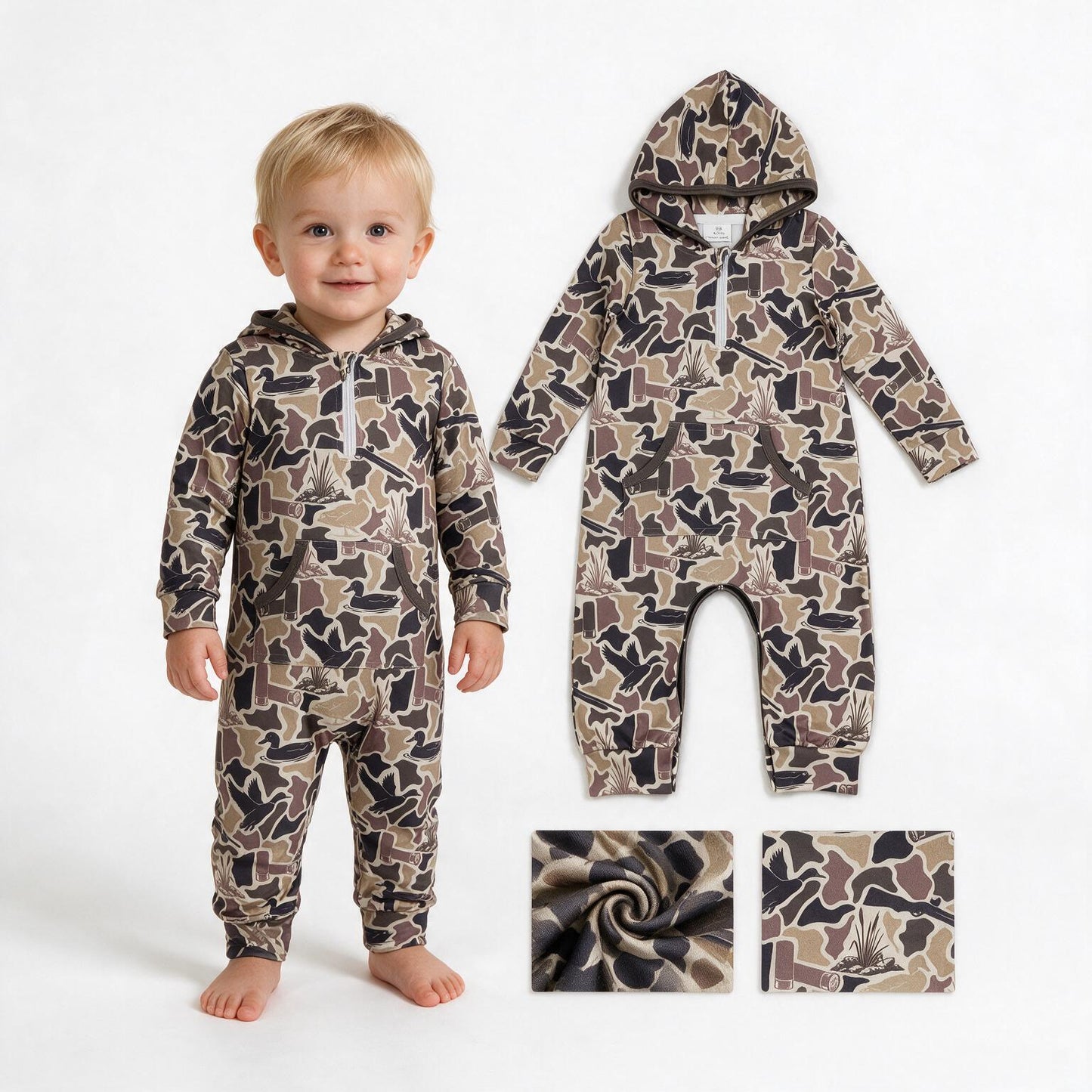 Toddle baby duck print long sleeve hoodie romper