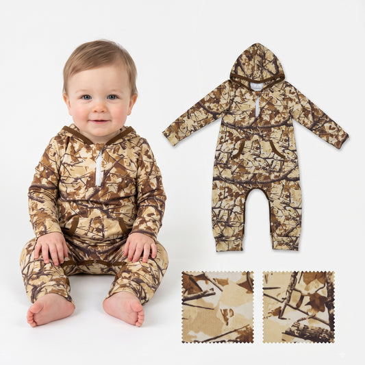 Toddle baby hunting season camo long sleeve hoodie romper