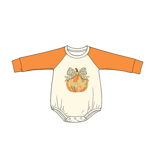 Toddle baby girl long sleeve Thanksgiving pumpkin romper preorder