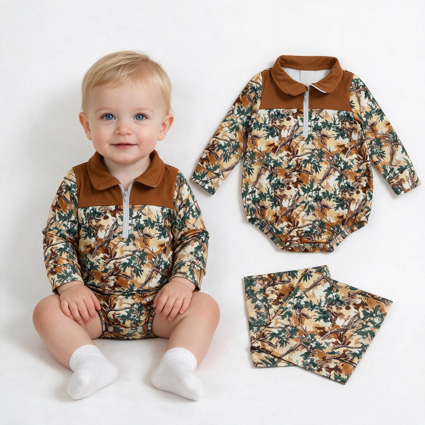 Toddle baby boy leaves print long sleeve romper