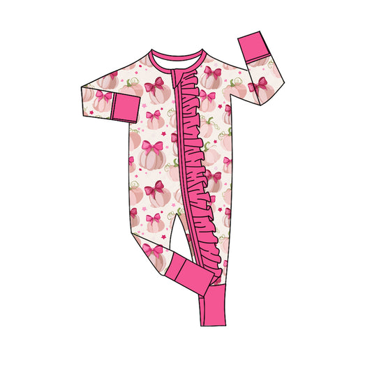 Toddle baby girl pink pumpkin print long sleeve romper preorder