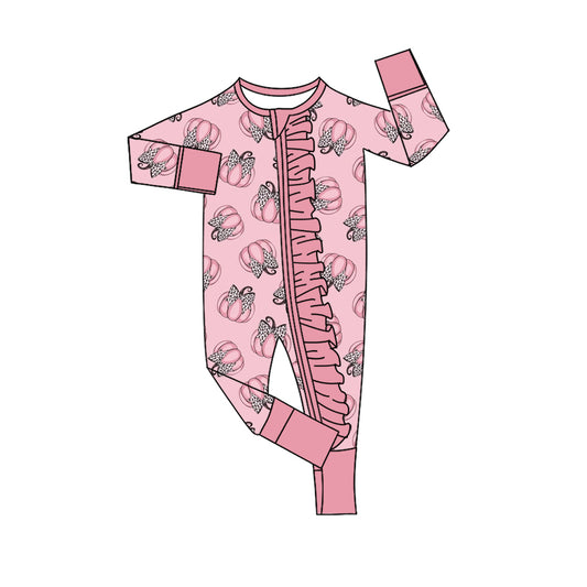 Toddle baby girl pink pumpkin print long sleeve romper preorder
