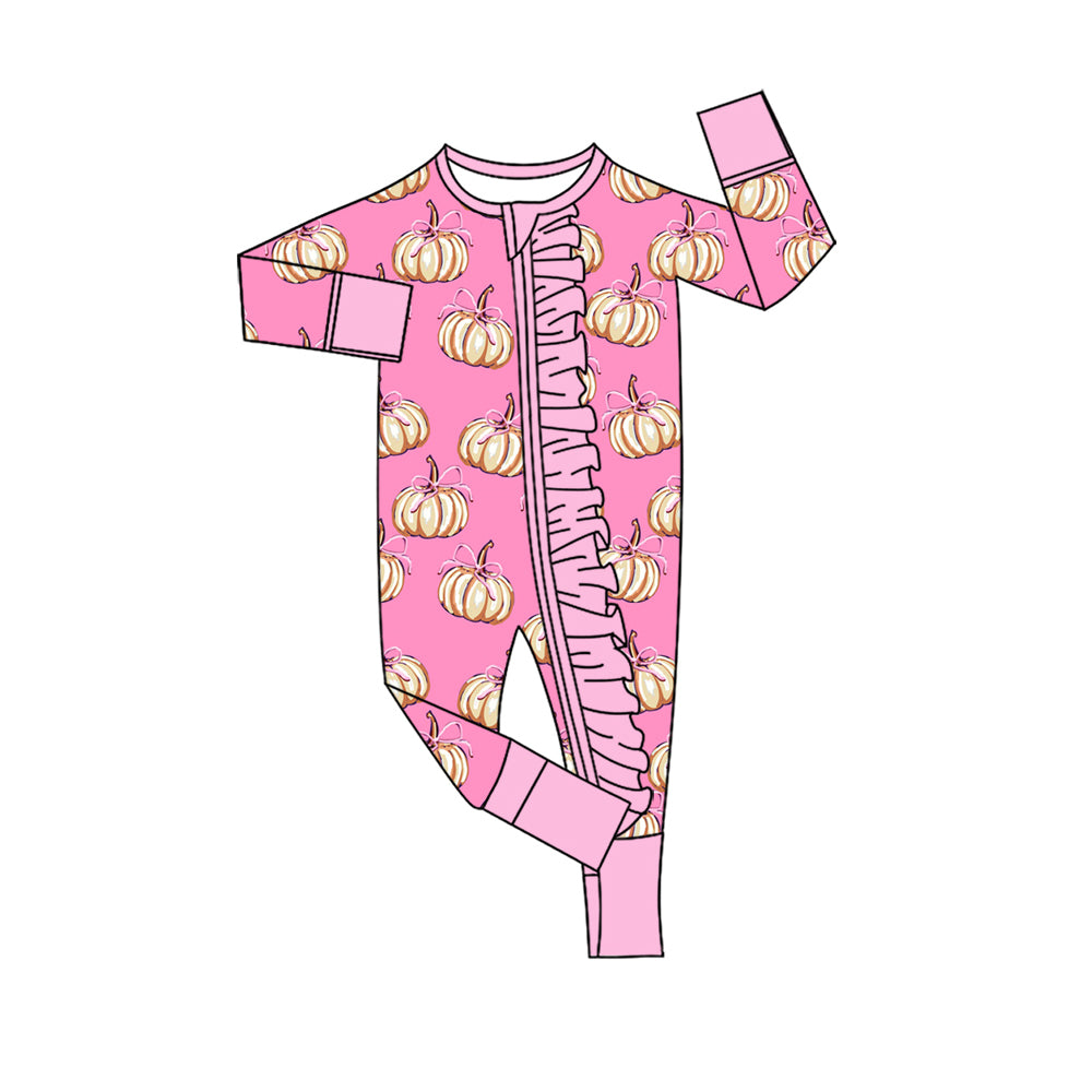 Toddle baby girl pink pumpkin print long sleeve romper preorder