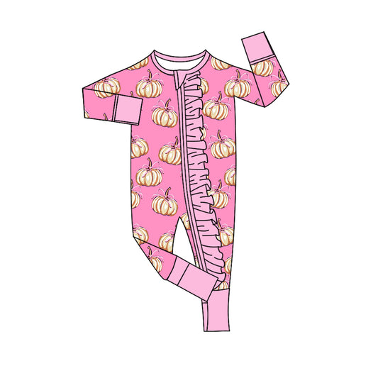 Toddle baby girl pink pumpkin print long sleeve romper preorder