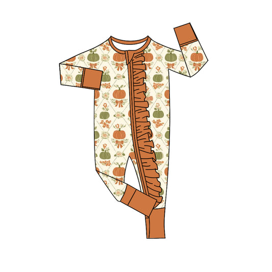 Toddle baby girl pumpkin print long sleeve romper preorder