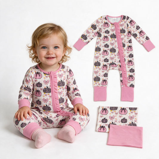 Toddle baby girl pumpkin print long sleeve romper