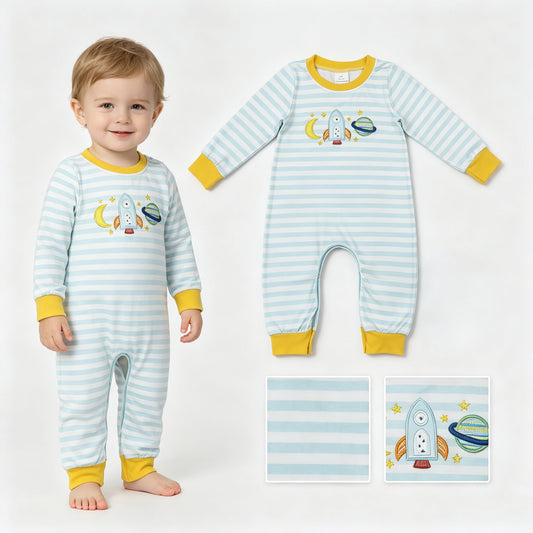 Toddle baby boy long sleeve embroidery romper