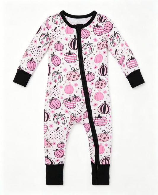 Toddle baby long sleeve pink pumpkin romper preorder