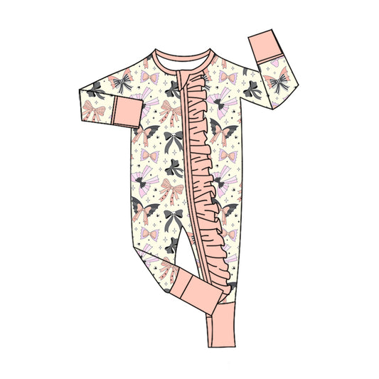 Toddle baby Halloween bow long sleeve romper preorder