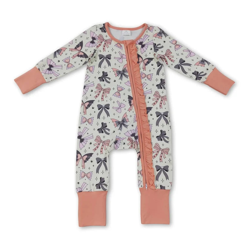 Halloween bow print girls long sleeve pajama set