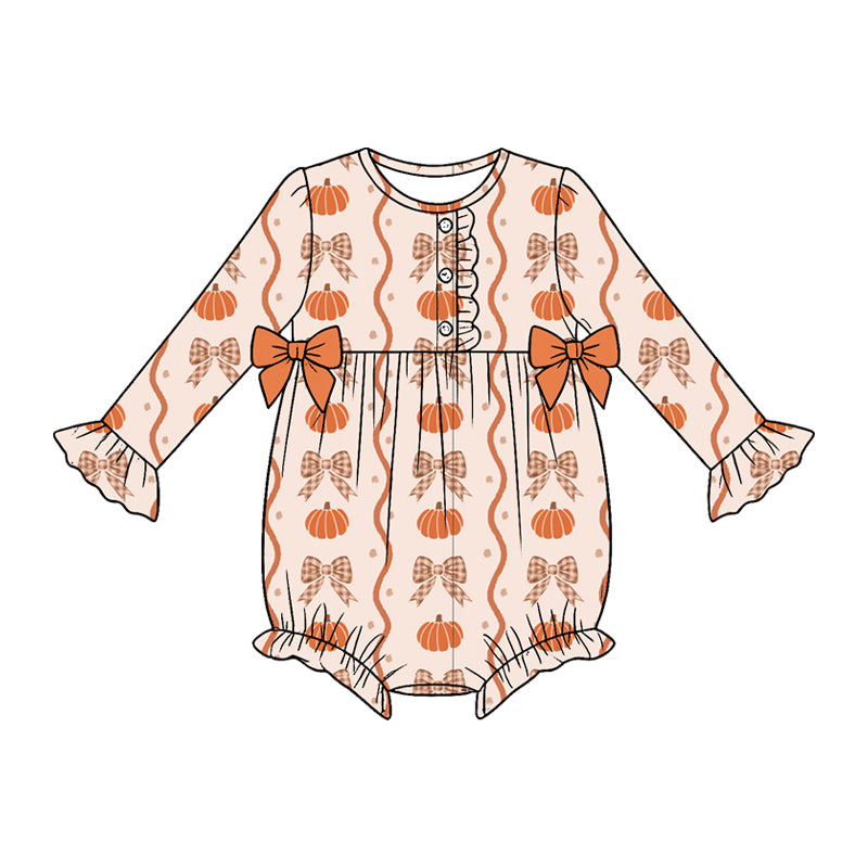Toddle baby girls pumpkin bow long sleeve romper preorder