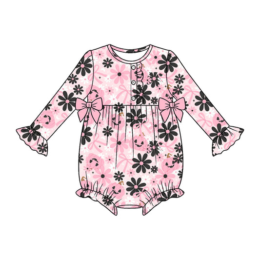 Toddle baby girls Halloween pumpkin bow long sleeve romper preorder