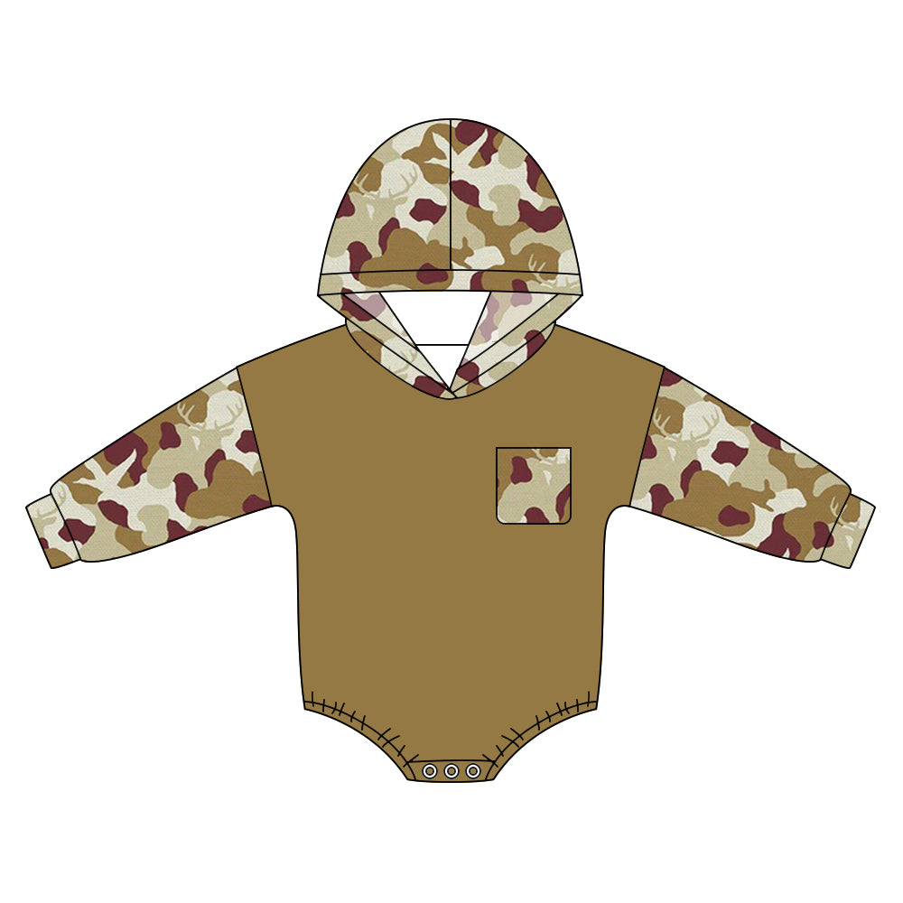 Toddle baby boy camo deer long sleeve hoodie romper preorder
