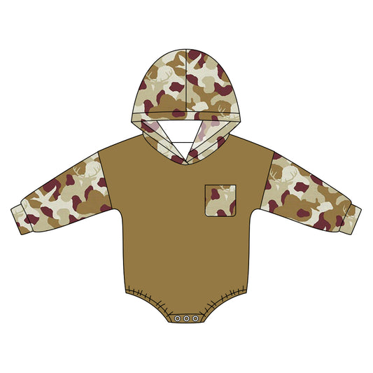 Toddle baby boy camo deer long sleeve hoodie romper preorder