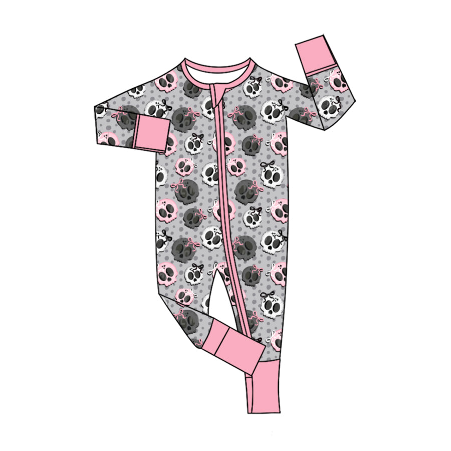Toddle baby girl Halloween skull long sleeve zip romper preorder