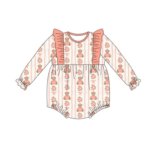 Toddle baby girl bear pumpkin long sleeve zip romper preorder