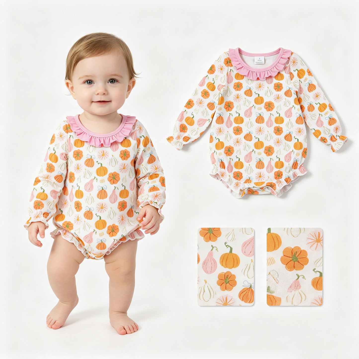Toddle baby girl fall pumpkin long sleeve romper