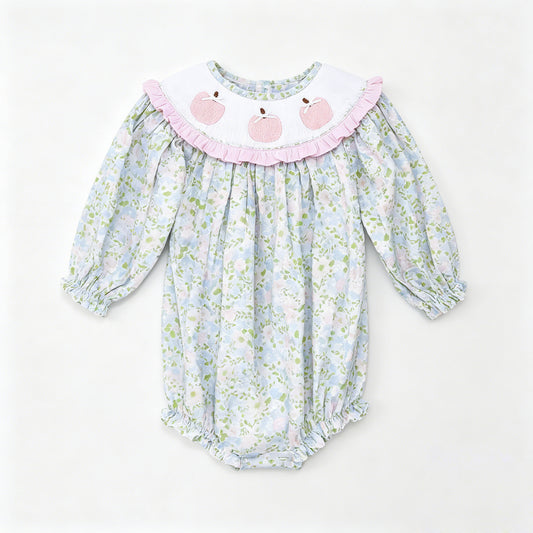 Toddle baby girl pink pumpkin blue floral long sleeve romper preorder