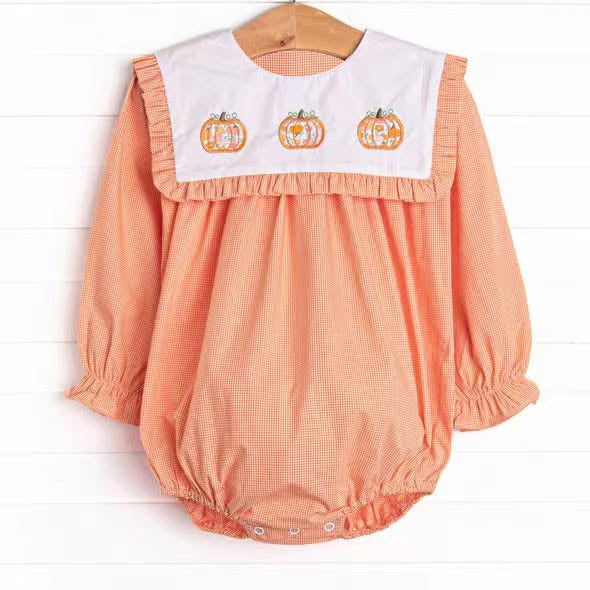 Toddle baby girl fall pumpkin long sleeve romper preorder