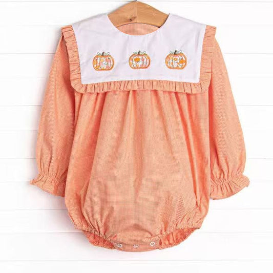 Toddle baby girl fall pumpkin long sleeve romper preorder